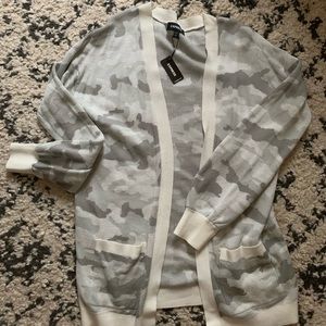 Express Balloon Sleeve Camo Cardigan